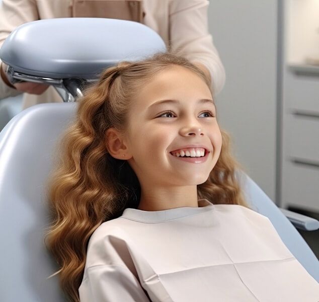 Young girl smiling during kids dental checkup in Springfield